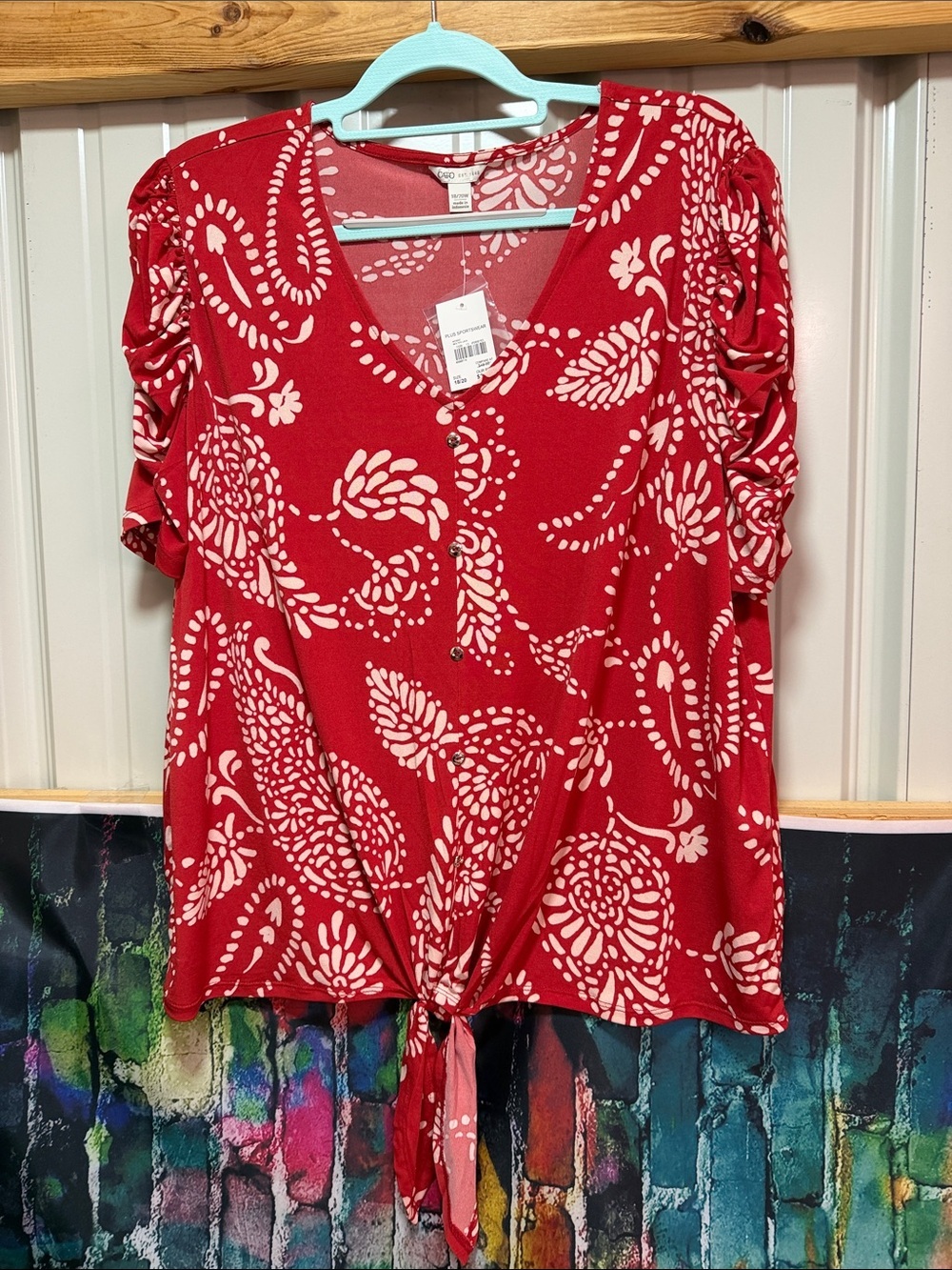 Cato burnt orange and White Tie-Front V-Neck Blouse